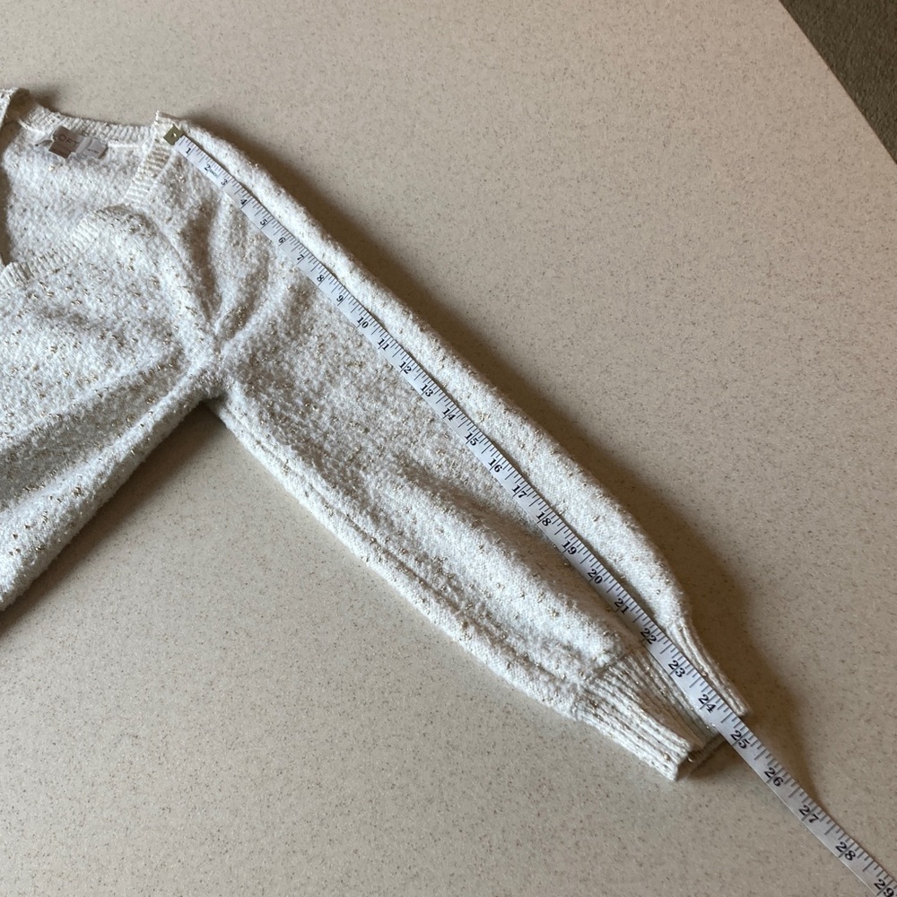 LOFT Cream with Gold Flecked V-Neck Sweater Women Size Small Petite - Picture 7 of 9